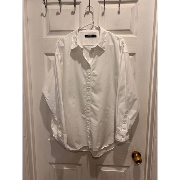 Lauren Ralph Lauren Tops - Lauren Ralph Lauren Womens XL White Cotton Button Down Shirt Long Sleeve Logo